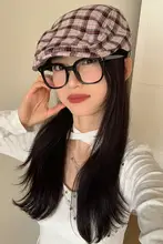 チェック柄キャスケット帽【シンプル・ファッション・大きめサイズ・小顔効果】