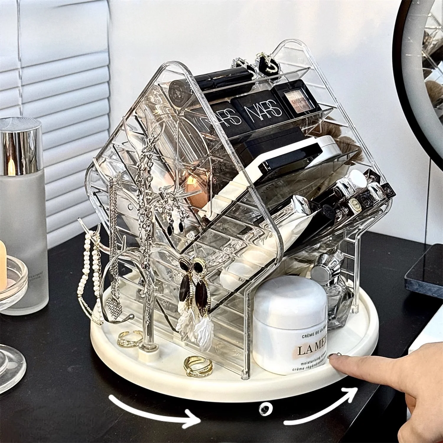 アクリル新ハイグレード 化粧品 収納ケース：透明360°回転設計で効率的な収納を実現
