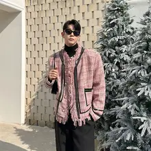メンズ春秋用ヴィンテージ風粗花柄ジャケット【ピンク・デザイン性・カジュアル】