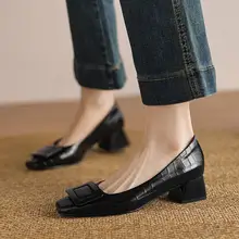 春秋用 フラットシューズ【浅口・真皮・ミドルヒール・ブルー】