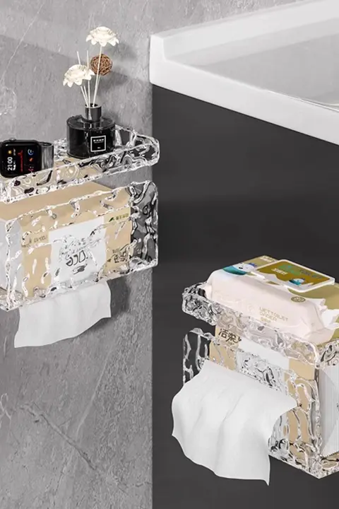 壁掛け トイレットペーパーホルダー【穴あけ不要・バスルーム用・ティッシュラック】