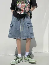 メンズワークデザイン デニムショートパンツ【夏用・大きなポケット・ルーズフィット・5分丈】