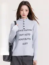 グレーのハイネック長袖ニットトップス【アメリカンスタイル・レトロ・フィット】