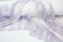 爽やかな淡い紫とピンクの水墨風ストライプ不規則バティックシフォン半透明スカート（セットアップ対応）