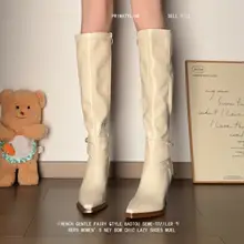 ロングブーツ レディース 羊革 ポインテッドトゥ フレンチ風 ストレッチ 細ヒール サイドジップ ホワイト 美脚 スリム