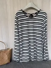 レースリボンストライプ長袖Tシャツ【ゆったりしたデザイン・カジュアル・春用】