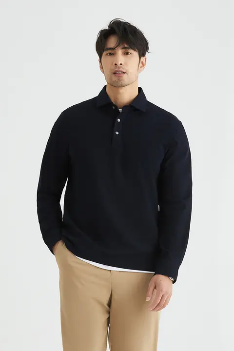 JSSD HOMME SUPIMAコットン春用ビジネスカジュアル長袖ポロシャツ