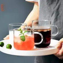 耐熱性の取っ手付きガラスカップ【シンプルデザイン・マグカップ・コーヒー・ティー用】