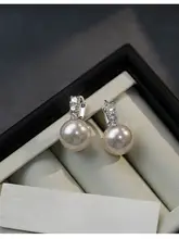 925純銀製 パールイヤリング【韓国風・ラウンドデザイン・高級感・ジルコニア】