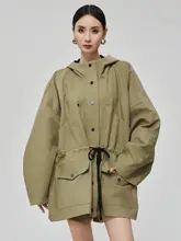 フード付きワークコート【レディース・ハイウエストのショートパンツ・カジュアルスタ  イル】（セットアップ対応）