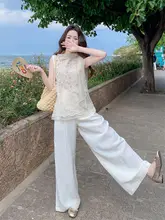 レース刺繍のタンクトップとパンツ【軽やかで独特なデザイン・夏用】（セットアップ対応）