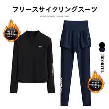 ウィメンズ冬用加熱サイクリングセット【防風フード付きジャケット・トレーニングウェア・保温性】