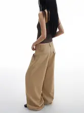 カキ色のレトロストレートパンツ【高腰・ウエストシェイプ・秋用・ルーズフィット】