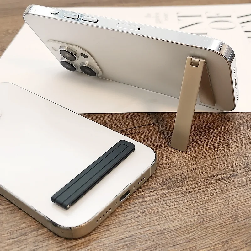折りたたみ式薄型スマートフォンスタンド：軽量合金製のポータブルデザイン