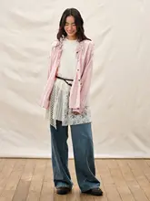 ラフなシンプルデザイン！抗しわ長袖シャツ【ラウンドネック・ドレープ付き・フィット】