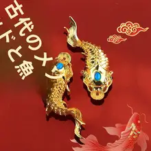 中式手作り彫刻金箔コイ金魚置物【縁起物・龍年・家庭用】