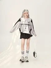 長袖Tシャツ トップス レディース シルバーサテン パッチワーク レタープリント 丸首 オーバーサイズ アメリカン風 ルーズ 春夏 薄手