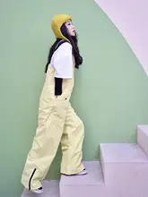 防水加絨のフリーススノーボードオーバーオールパンツ【ピンク・男女兼用・ゆったりシルエット】