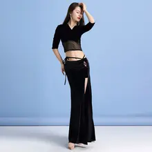 秋冬用ベリーダンス練習着【シルクベルベット・性感開口スカート・初心者向け】（セットアップ対応）