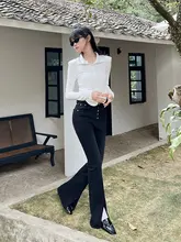 ポロ襟アールヘム長袖Tシャツ【レディース・春夏用・スリムフィット・トレンドスタイル】