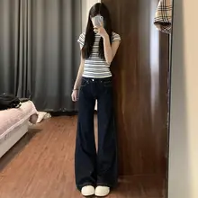 深い青色のフレアデニムパンツ【高腰・薄手・極上の柔らかさ】