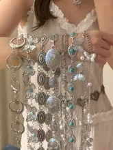 シルバー金属製ウエストチェーン【レトロ・ボヘミアンスタイル・多用途アクセサリー】