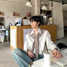 ストライプ柄襟付きシャツ【長袖・メンズ・春秋用・ゆったりデザイン】