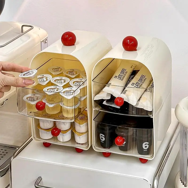 コーヒー用 コーナー収納ラック：細かいもの収納の効率化を実現するクリーム色デスクトップタイプ