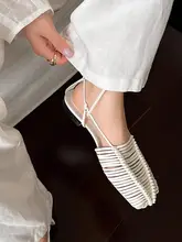 手編みの細紐デザインバンド付きサンダル【ローマ風・フラット・フレンチスタイル】
