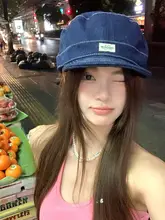 ダッドハット ユニセックス デニム パッチワーク ヴィンテージ フラットトップ 着回し