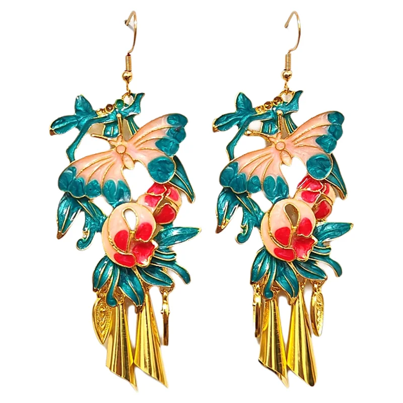 新中式デザインの蝶モチーフイヤリング【レトロ国風・古装や旗袍に最適】