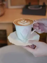花柄デザインの陶器製カフェカップセット【高級感ある復古スタイル・景徳鎮製・ラテ用】