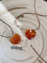 天然紅瑪瑙ハートデザインネックレス【手作り・麻縄・純銀使用・重ね着け可能】
