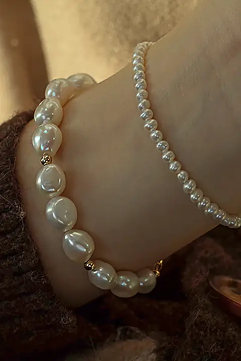 天然バロック不規則パールブレスレット【レディース・軽やかで洗練されたデザイン・ペア対応】（セットアップ対応）