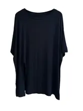 モダール混の中長丈カットソー【短袖・スリットデザイン・ゆったりシルエット・体型カバー効果】