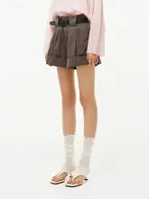 春季新作の可愛いデザイン！コットンポケット付きショートパンツ【巻き縁・エフォートレススタイル】（セットアップ対応）