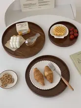ヴィンテージ風円形木製トレー【ティータイム・デスク収納・飲料用】