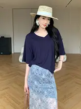 夏用 ゆったりデザインのショートスリーブトップス【不規則な裾・シンプル・ファッション】