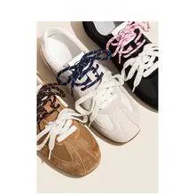 ダブルレース付きカラーコンビ フラットカジュアルシューズ レディース【秋用・本革・レトロデザイン】