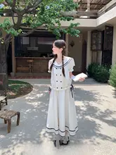 セーラー服 レディース 白 セーラーカラー スクール風 2点セット カジュアル おしゃれ 夏