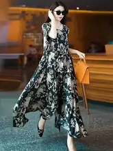 ファッションシルク ドレス プラスサイズ花柄スカート