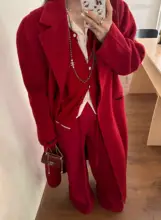 Scout 100%ウールレッドウエストシェイプ中長丈スコットランドスタイルコート【女性用・羊腿袖】