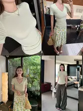 夏用透湿リネン半袖Tシャツ【ラウンドネック・Vネック・レディース用】