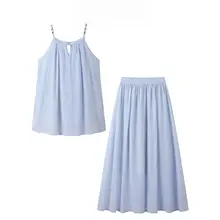法式デザインの美しいキャミソールとスカート【夏用・女性用・カジュアルスタイル】（セットアップ対応）