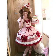 ストロベリー柄可愛いプリンセスドレス【初恋風・短袖・ロリータスタイル】