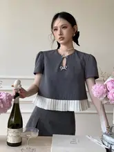 デザイン性あふれるバルーンスリーブのショートトップス【優雅なハイウエストスカート・セットアップ対応】