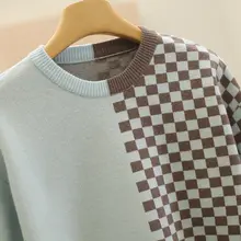 トレンディな色彩のチェック柄ニットセーター【フィット・ウィンターシーズン用】（セットアップ対応 ）