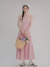 LOVEHEYNEW チェック柄レース付きキャミソールマキシドレス【ウエストシェイプ・夏用】