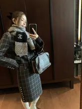 おしゃれな千鳥格子デザインのあったか中綿コート【レトロスタイル・直筒スカート・ウール】（セットアップ対応）