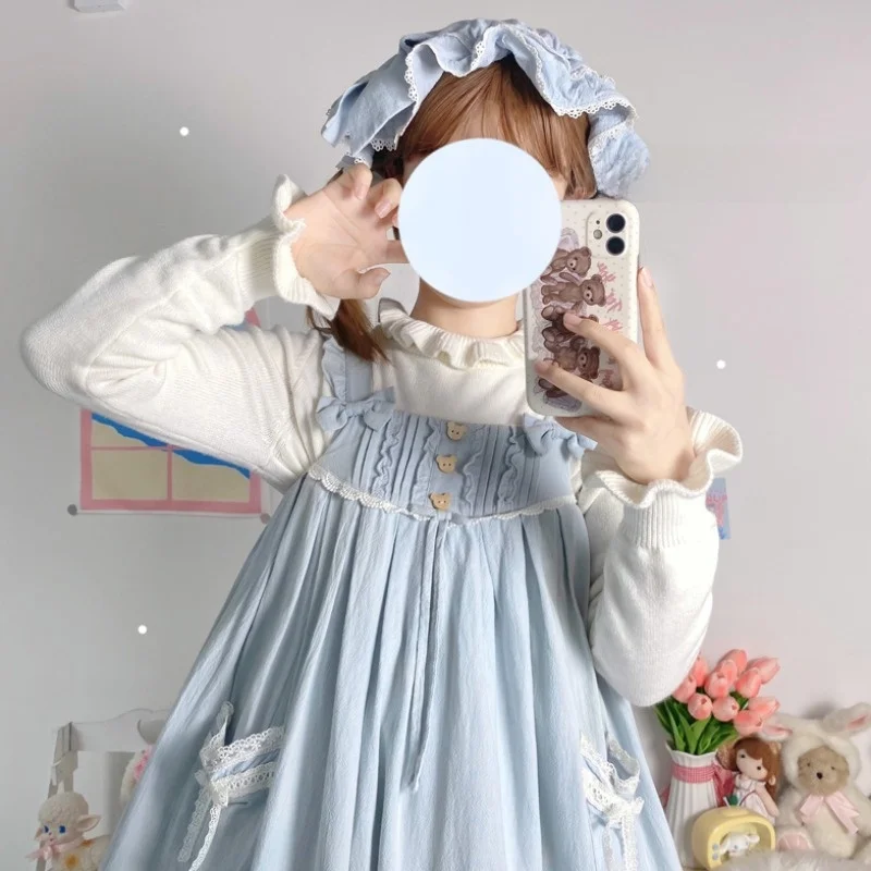 ロリータ風 白色長袖ニットトップス：秋冬期の校园ファッションに最適な柔らかさとデザイン
